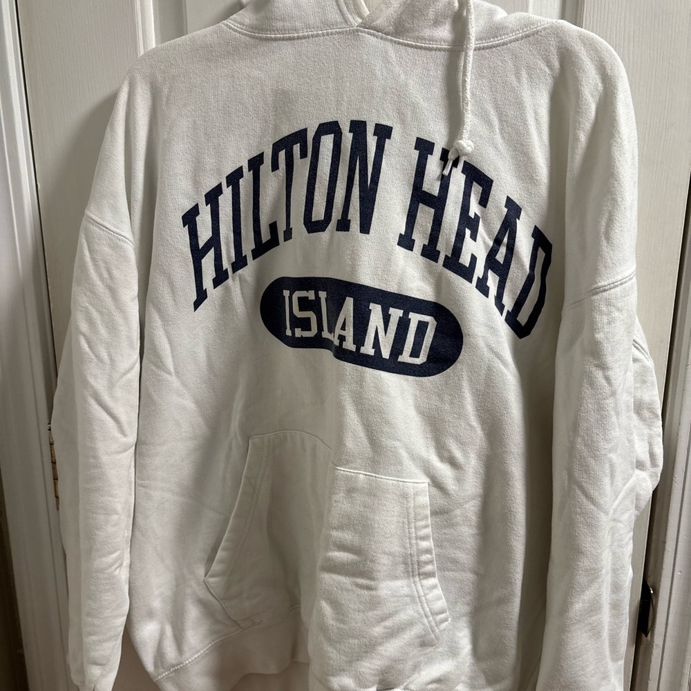 Vintage Style Hilton Head Island Hoodie - White Pullover Sweatshirt X-Large